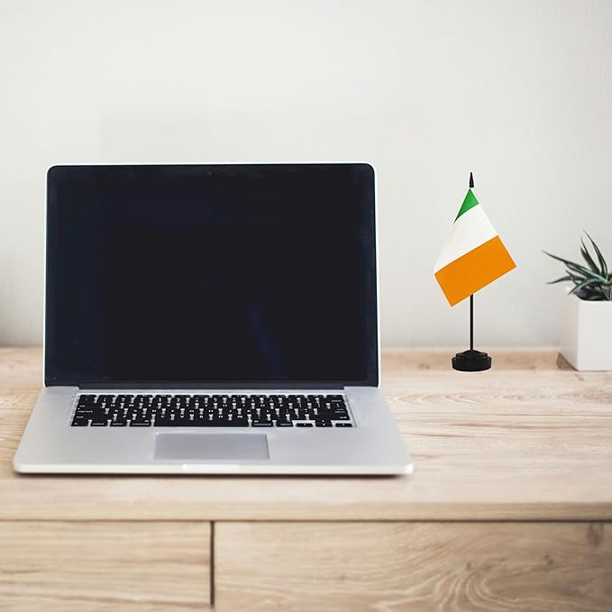 12 Pack Ireland Desk Flags, Irish Desktop Flag, Small Miniature Office Flags with 12" Black Pole and Black Base, Offices, Classroom, Home, Festival Decoration (Ireland)