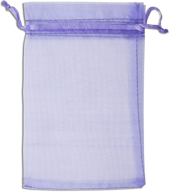 TheDisplayGuys 48-Pack 3x4 Lavender Sheer Organza Gift Bags with Drawstring, Goodie Bags for Jewelry, Candy Bags, Treat Bags, Wedding Favors Small Mesh Bags