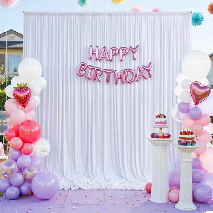 50×14 ft White Wrinkle Free Backdrop Curtain for Wedding Parties, 10 Panels 5×14ft Height Soft Silky Polyester Backdrop Drapes White Photo Back Drop Curtains for Birthday Photography Background Cloth