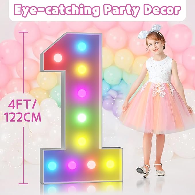 Marquee Numbers Colorful 30th-Birthday Decoration: 4FT Large Light Up 30 Year Old Birthday Decorations Anniversary Backdrop for Men Women Cardboard White Sign 18 Colors Number 30 Mosaic Balloon Frame