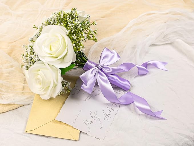 Light Purple Satin Ribbon 1 inch X Continuous 50 Yards, Single Face Polyester Ribbon Perfect for Gift Wrapping, Flower Bouquet, Wedding Decor, Crafts, Bow Making, Sewing and More