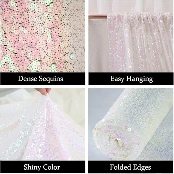 Iridescent Sequin Backdrop Curtains 2FTx8FT 2 Panels Sparkly Background Drapes for Party Wedding Birthday