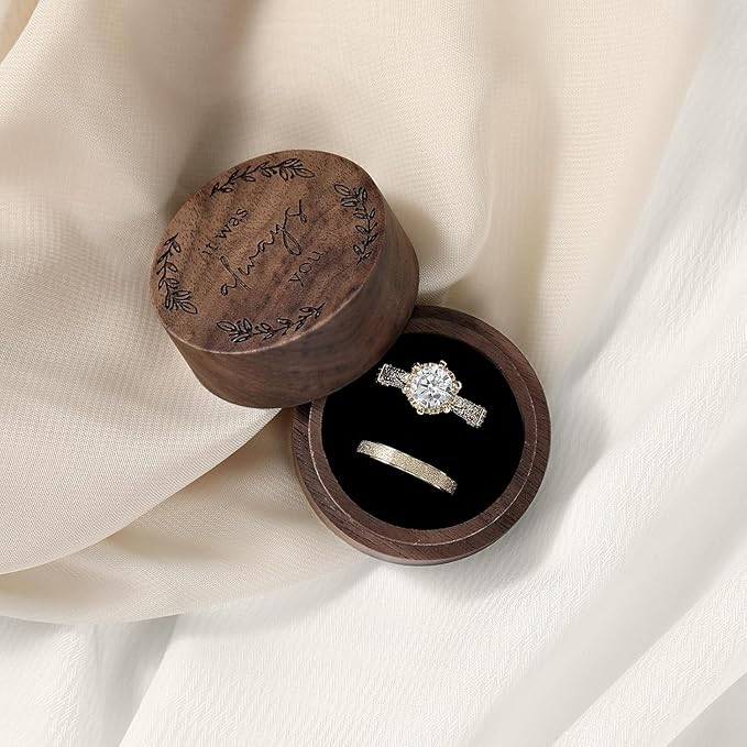 Ring Box, Wooden Ring Box for Wedding Ceremony Ring Bearer Box, Engagement Ring Holder Gift for Anniversaries day, Birthday Gift (it was always you)