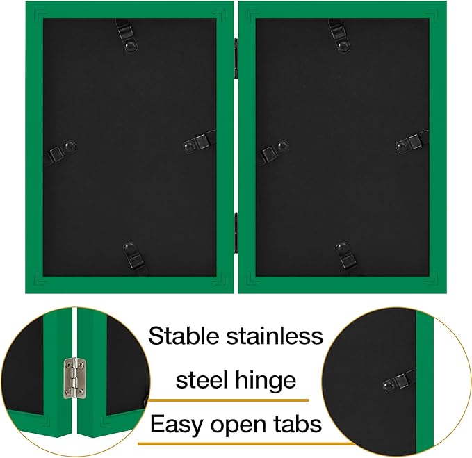 decorUhome Double 4x6 Picture Frame Vertical, Engineered Wood Bifold Photo Frame with Plexiglass for Tabletop Display, 4x6, Green
