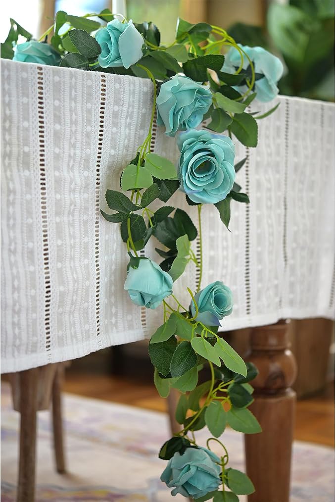 FiveSeasonStuff 29 Ft 4 Pack Rose Silk Flower Garland Artificial Flowers Decoration Hanging Floral Décor for Wedding Baby Shower Birthday Party Garden (Sky Blue)