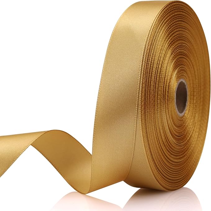 Champagne Gold Ribbon 7/8 Inch 60 Yards Satin Craft Ribbon-Single Face Polyester Ribbon for Handmade Roses,Gift Wrapping,Timeless Flower,Bouquets,Wedding and Party Decoration