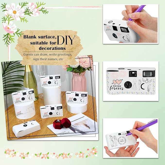 8 Pack Disposable Camera for Wedding 35 mm Film Single Use Camera with Flash Disposable White Cameras DIY One Time Camera for Wedding Anniversary, Travel, Camp, Party Supply