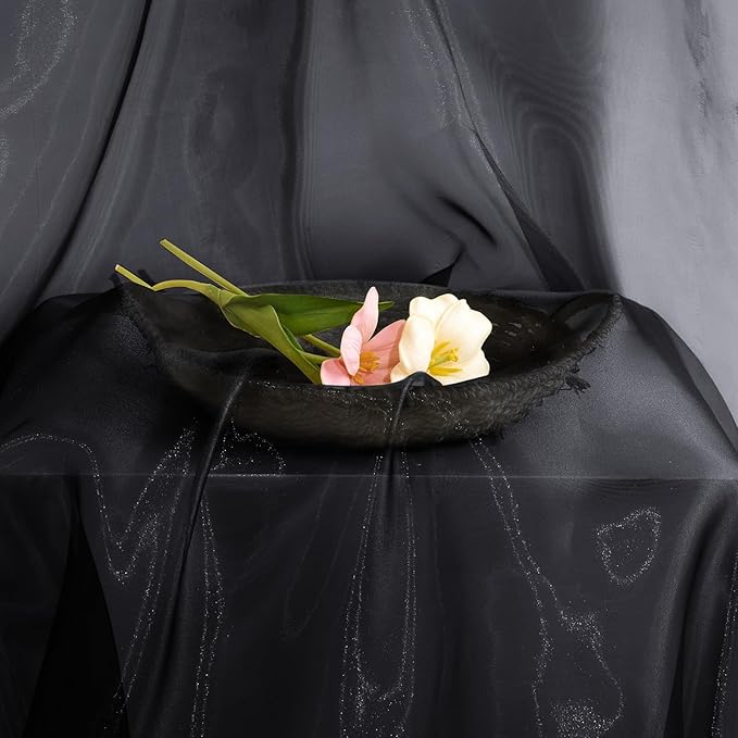 P Pothuiny Sheer Organza Fabric by The Yard, 10 Yards x 60 Inch Wide Bridal Black Organza Tulle Fabric Roll Shiny Gauze Fashion Dress Sewing Craft for Wedding Party Decorations Backdrop