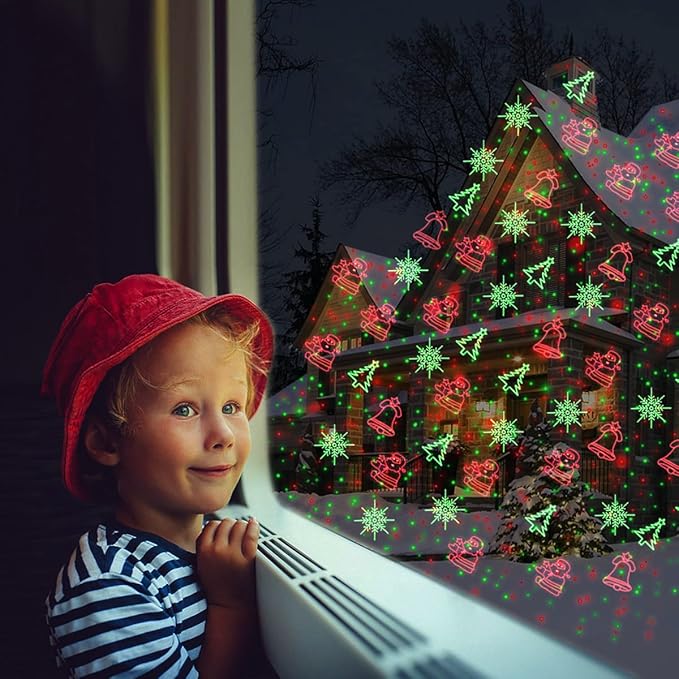 Christmas Projector Lights Outdoor, Led Christmas Laser Lights Landscape Spotlight Red and Green Star Show with Remote Control,Indoor Outdoor Holiday Decoration for Party Garden Wall Decoration