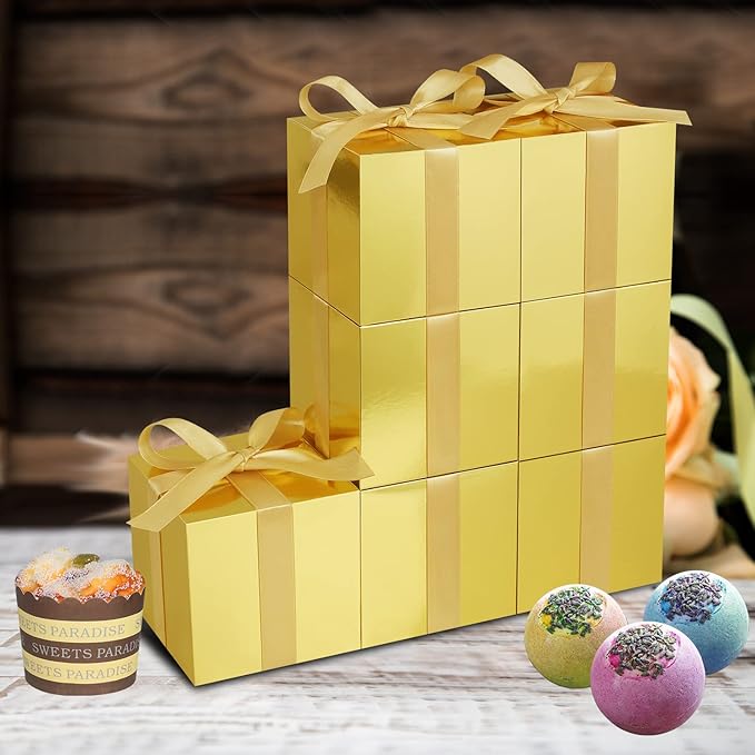 50 Pack Small Gift Boxes, 3x3x3 Favor Boxes Gold Paper Gift Boxes with Lids for Presents, Crafting, Cupcake Boxes, Gifts, Candy Boxes for Wedding Party Bridal Shower Baby Shower Favors