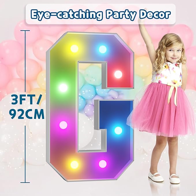 imprsv 3FT Colorful Marquee Light Up Letters G, 18 Colors Large Light up Letters Alphabet Sign with Remote, Big Marry Me Sign, Birthday Party Decorations Baby Shower Anniversary Wedding Decoration