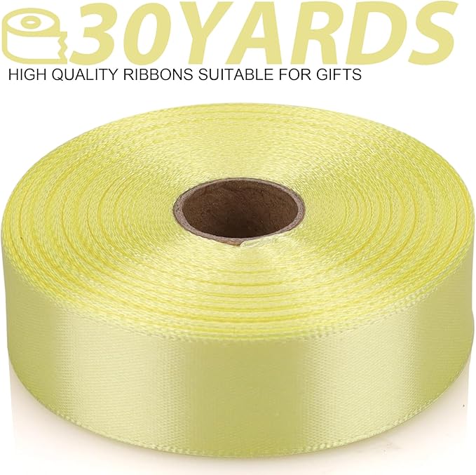 Rice Yellow Ribbon 7/8 Inch 30 Yards Satin Craft Ribbon-Single Face Polyester Ribbon for Handmade Roses,Gift Wrapping,Timeless Flower,Bouquets,Wedding and Party Decoration