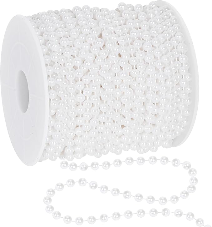 100 Feet White Christmas Tree Garland, Artificial Beads Strands Chain, Christmas Tree Decorations for DIY Xmas Tree Decorations Fireplace Balcony Home Party Decor