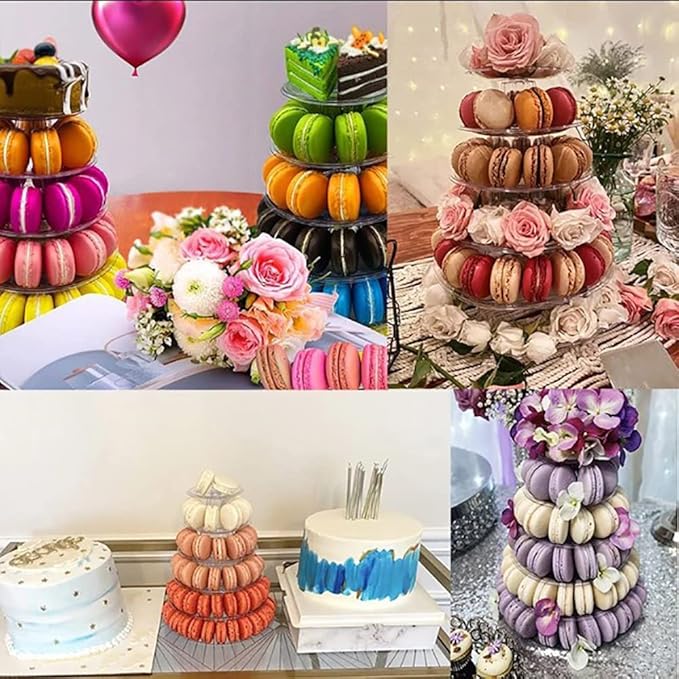 Macaron Tower Stand for Wedding Birthday Party, 4" - 13" Transparent Plastic Round Macaron Tower Display Stand Cupcake Cake Holder for Baby Shower Party Decor (8-Tiers)