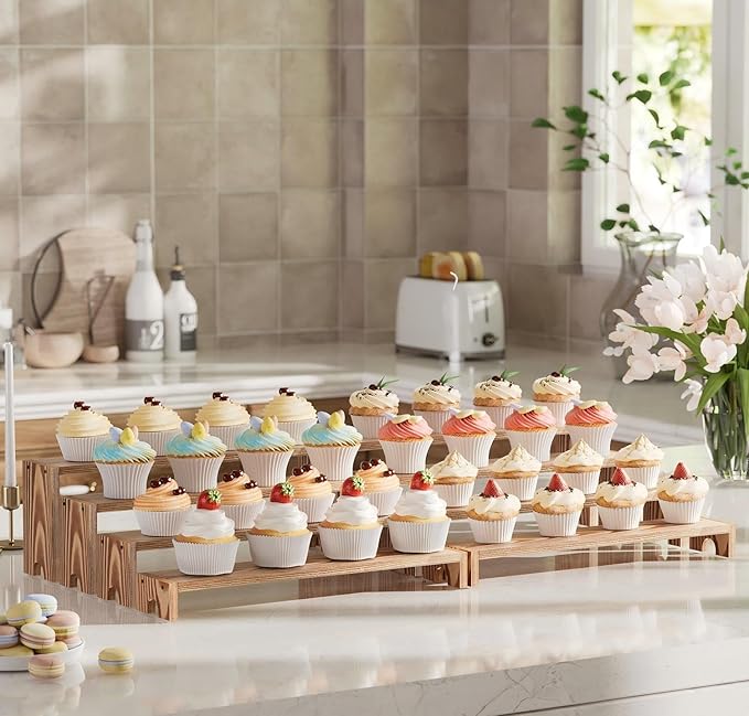 14 Inch Large Wooden Tiered Riser Display Stands, 2 Set Stackable Wooden Cupcake Stand Dessert Table Display Set,Tiered Shelf Organizer,Display Stands Shelf,Vendor Booth Display Items for Vendor Events