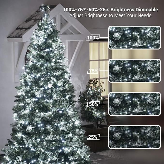 BrizLabs Color Changing Christmas Lights, 180ft 500 LED with Remote, 11 Modes Cool White & Colored Outdoor/Indoor Xmas Tree Lights