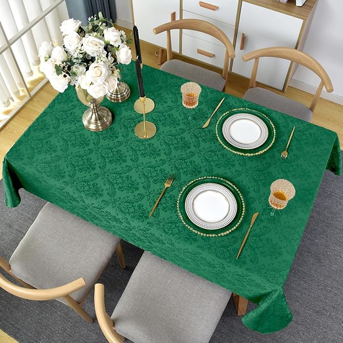 SASTYBALE Jacquard Tablecloth Rectangle 60 x 102 Inch, Waterproof Oil Proof Washable Damask Table Cloth, Heavy Weight Fabric Table Cover for Dining, Parties, Indoor, Outdoor, Green