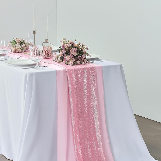 5 Pack 10Ft Pink Chiffon Table Runner Sheer 29x120 Inch for Romantic Wedding Decor Bridal & Baby Shower Birthday Rustic Party Decoration