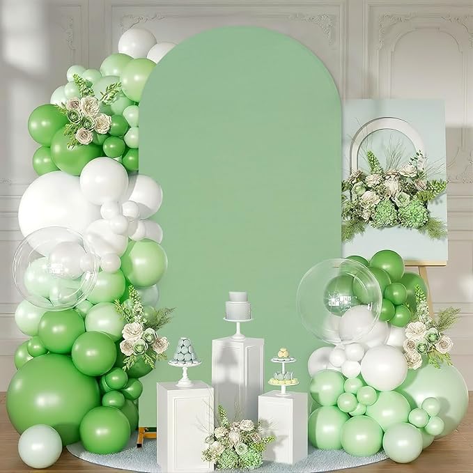 SoarDream Sage Green Wedding Arch Backdrop Cover 6.6FT Spandex Fitted Sage Green Wedding Arch Covers Round Top Chiara Arches Backdrop Cover Fabric for Birthday Balloon Party Decoration