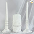 Unity Candle Set - Wedding Ceremony & Reception – 6” Pillar & Two 10” Taper Candles – Long Burning Unity Candles for Marriage Ritual – Handmade in USA – White | Lace