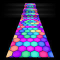 Haull 118 x 39 Inch Neon Light up Dance Floor Glow in The Dark Runner UV Reactive Blacklight Floor Aisle Runner Decor Wall Props for 80s 90s Neon Birthday Party Decorations(Hexagon)