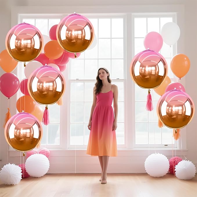 6Pcs Gradient Orange Round Foil Balloons, 22" Large Helium Ball Balloon, Metallic Orange Mylar Balloon for Birthday Graduation Wedding Halloween Disco Prom Tropical Party Decorations