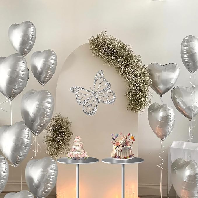 12 Pcs Heart Balloons, 18 inch Silver Heart Shaped Balloons, Big Foil Helium Balloon, Love Foil Balloon for Wedding Baby Shower Anniversary Backdrop Valentine Party Decorations