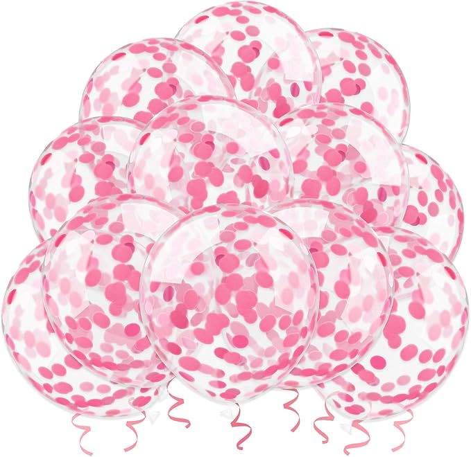 Pink Confetti Balloons, 25 Pcs Thickened 12 Inch Clear Latex Balloon with Confetti Inside for Graduation Decorations Engagement Bridal Shower Party Baby Shower Birthday Party Decorations Supplies
