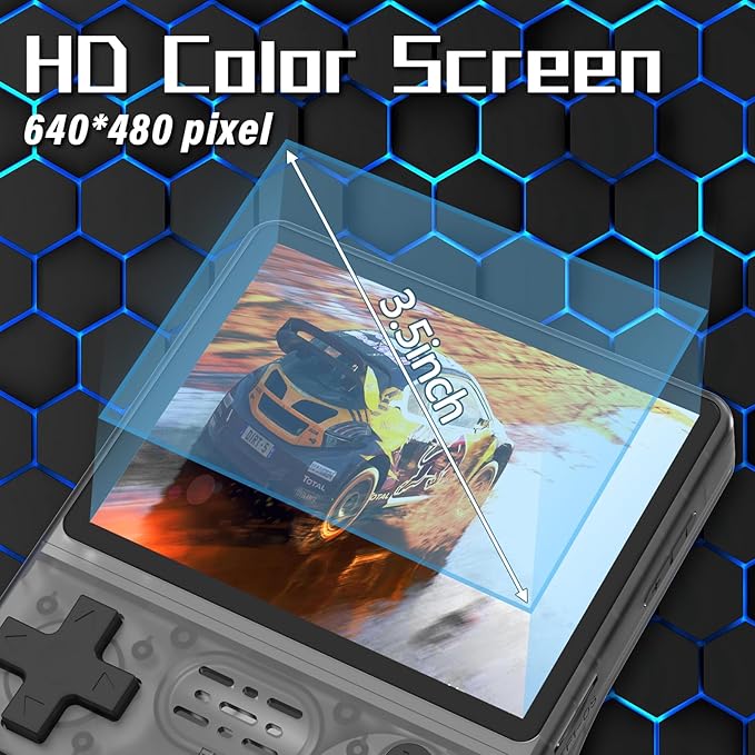 FVBADE[30000 in 1] R40S PRO Handheld Game Console 3.5 inch IPS Screen Mini Retro Console 3800mAh Portable Pocket Arcade 45+ Mainstream Emulator 256G TF Card Transparent.(Black)