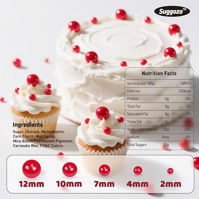 Edible Red Pearl Sprinkles, Red Pearls for Cake Decorating, Mix Size, Baking Edible Cake Decorations & Cupcake Toppers, Cookie Decoration, Wedding Party Chirstmas Supplies, 180g/6.35oz