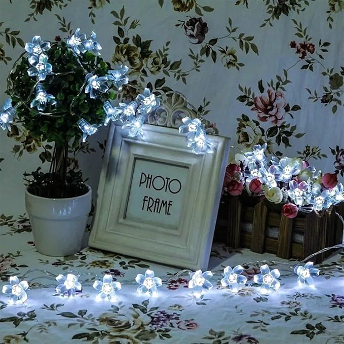 Fairy Cool White Flower String Lights, 33ft 100 LED Plug in 8 Lighting Mode Cherry Blossom Indoor Wall Ceiling Window Decorations, Aesthetic Lamp Decor for Christmas Holiday Easter Bed Room