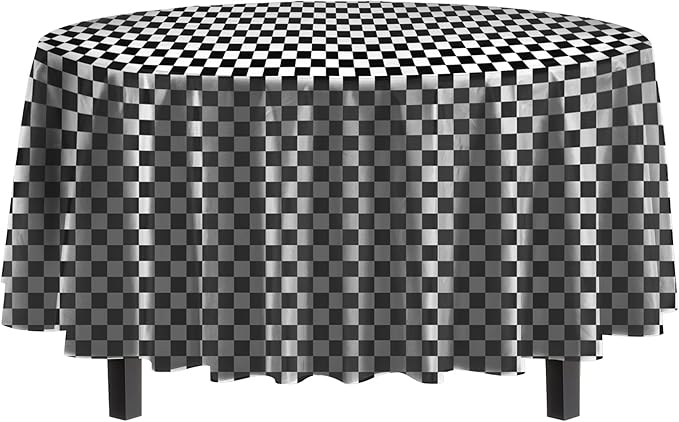 Party Solids Pack Of 12 - Premium Plastic Tablecloth 84 Inch Round Table Cover - Checkered