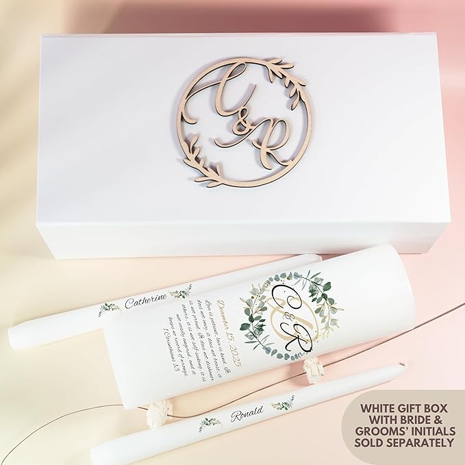 Unity Candles for Wedding, Modern Unity Set, Custom and Personalized Pillar and Taper Candles with Bible Quote, Unscented White Premium Wax, Religious and Wedding Ceremony, Special Events (Zinnia)