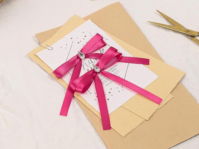 Rose Red Satin Ribbon 3/8 inch X Continuous 25 Yards, Single Face Polyester Ribbon Perfect for Gift Wrapping, Flower Bouquet, Wedding Decor, Crafts, Bow Making, Sewing and More