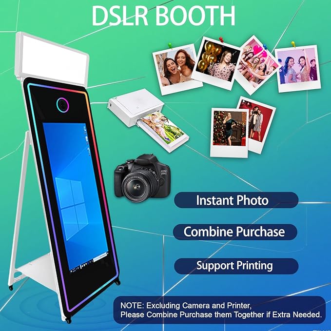 65''Magic Mirror Photo Booth Machine,Mirror Photo Booth 43''Touch Screen,Photo Booth with Flight Case,App Control,RGB Light for Wedding Party Events (White, Machine+Camera)