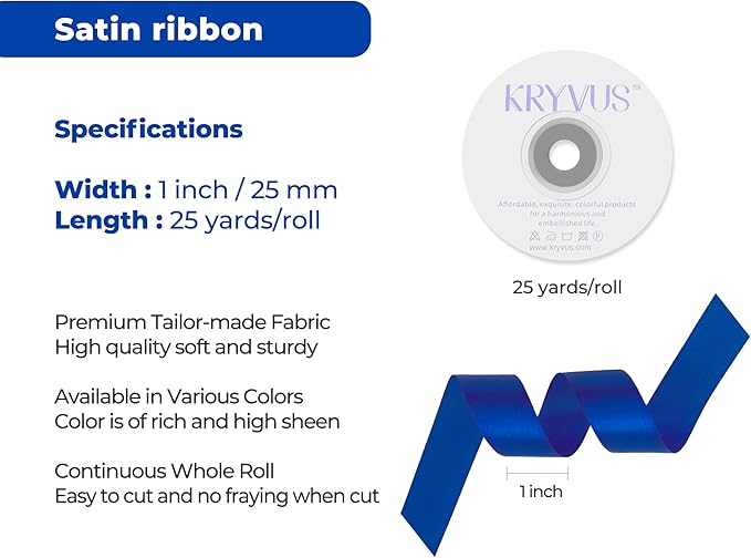 Dark Royal Blue Satin Ribbon 1 inch X Continuous 25 Yards, Single Face Polyester Ribbon Perfect for Gift Wrapping, Flower Bouquet, Wedding Decor, Crafts, Bow Making, Sewing and More