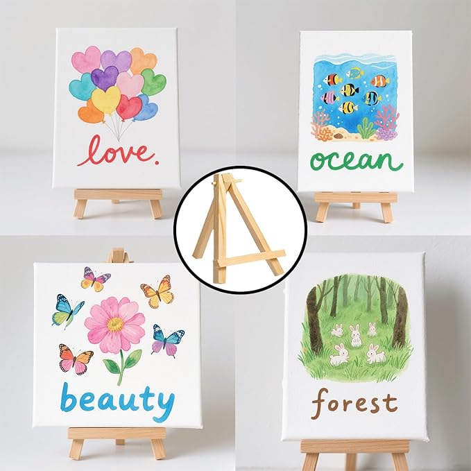 110Pcs Mini Wood Easel Stands - 5 Inch Small Wooden Display Easels for Artist Crafts, Business Cards, Photos, Paintings & Gifts (Tabletop Tripod Holder)