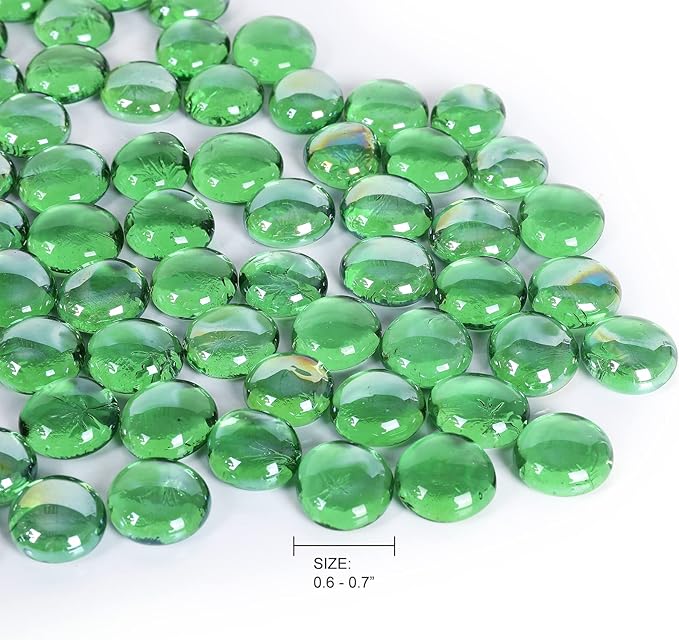 11LB Fire Glass Beads Flat Glass Marbles for Outdoor Fire Pit and Fireplace, Glass Gemstones for Vase Filler, Aquariums, Hydroponics Plants, Home Decor and Christmas DIY Craft, Green