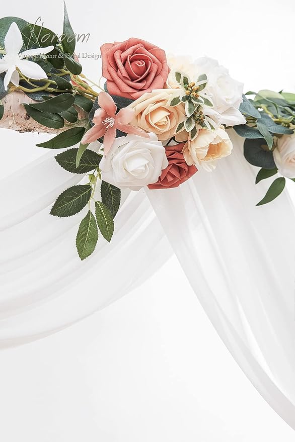 Floroom Wedding Arch Draping Fabric 2 Panels 20Ft White Chiffon Fabric Drapes Arbor Drapery Wedding Ceremony Reception Swag Decorations