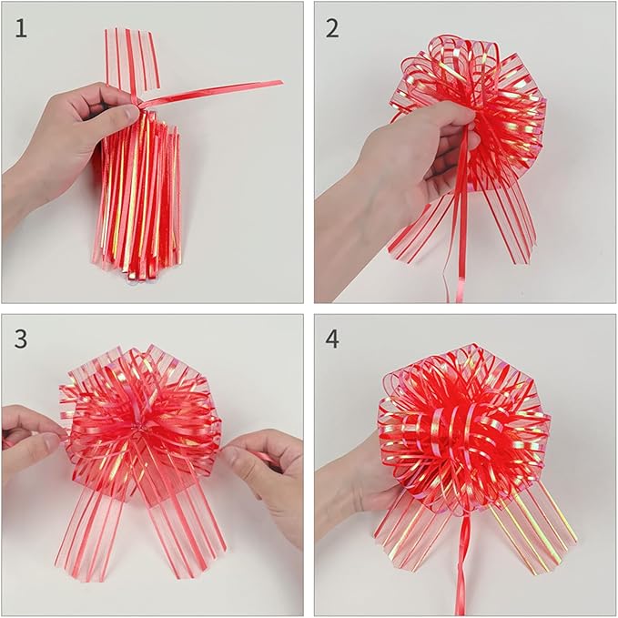 6 Pcs 6 Inch Large Organza Pull Bow Ribbon – Elegant Gift Bows for Wedding Decorations, Christmas Wrapping, Birthday Parties, Car Decor, Gift Baskets, and Valentine's Day Packaging(White)