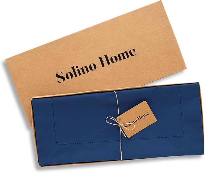 Solino Home Cotton Linen Table Runner 48 Inches - Lapis Blue Hemstitch Table Runner 14 x 48 Inch Ideal for Dresser and Coffee Tables - Fall, Autumn, Halloween