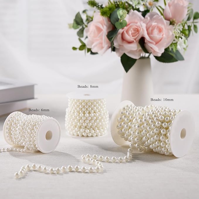 Pearls String Beads 33 Feet Faux Pearls Roll for Crafting Christmas Tree Garland Flowers DIY Wedding Party Centerpiece Party Jewelry Decoration (10mm Ivory)