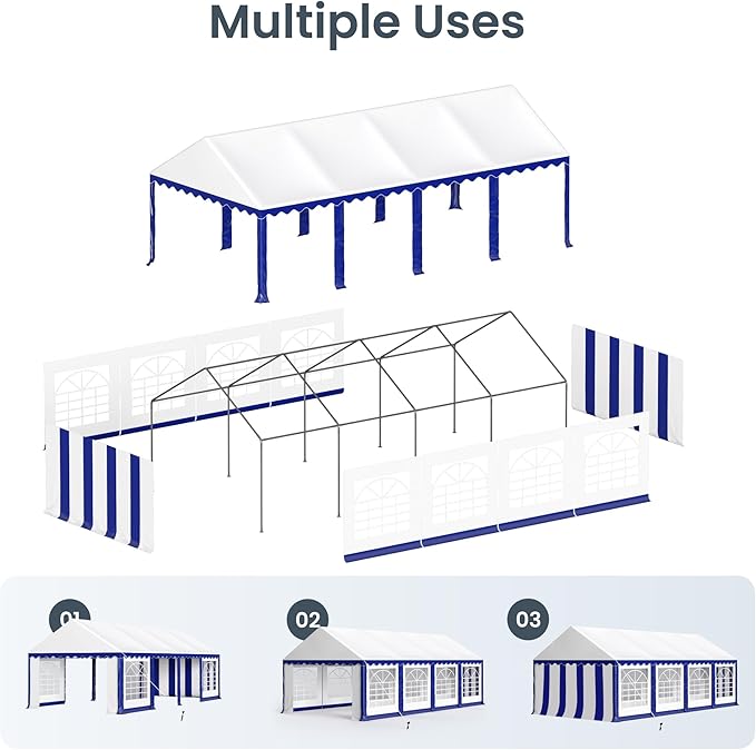 PHI VILLA 26'x13' Outdoor Heavy Duty Party Tent Large Commercial Canopy Wedding Event Tent Shelter Canopy Carport with Removable Sidewalls & 3 Storage Bags for Patio Outdoor Garden Events, Blue