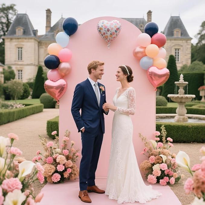 Ledido Wedding Arch Backdrop Cover 6FT 7.2FT Arch Covers 2Set Fitted Stretchy Spandex Round Top Stand Backdrop Cover for Wedding Banquet Ceremony Birthday Party Baby Shower Event Decoration,Pink
