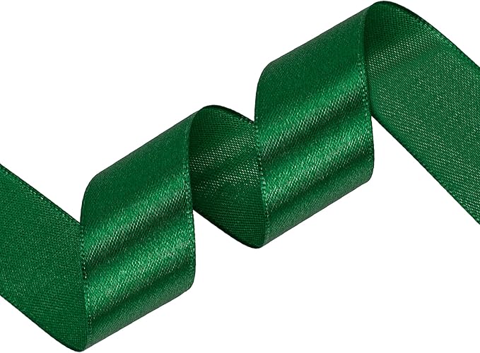 Green Satin Ribbon 1 inch X Continuous 25 Yards, Single Face Polyester Ribbon Perfect for Gift Wrapping, Flower Bouquet, Wedding Decor, Crafts, Bow Making, Sewing and More