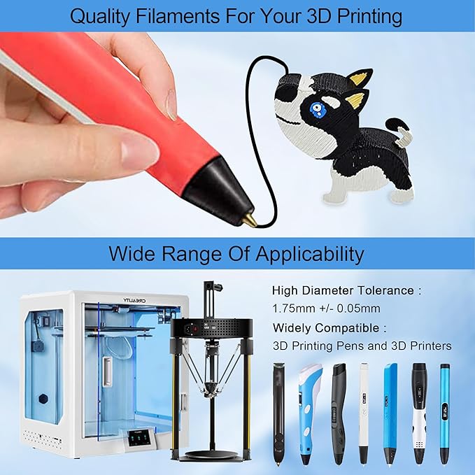 MIKA3D 3D Pen 3D Printer PLA Filament Refill, 16 Colors 1.75mm PLA Filament Pack, High-Precision Diameter Filament, Each Color 10 Feet, Total 160 Feet Lengths, Great PLA Printing Sample Pack