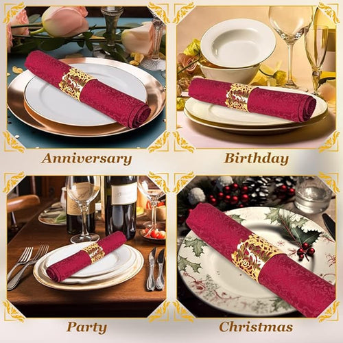 150PCS Rose Flower Paper Napkin Rings, Simple Napkin Holders Dinner Tables Rings Elegant Ornament Table Setting Decoration for Wedding, Christmas, Thanksgiving, Holiday, Party (Gold) (Pack of 2)