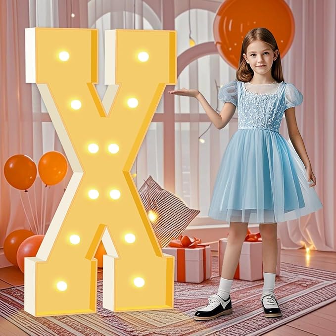 4FT Marquee Light Up Letters, Big Marquee Letter X, Pre-Cut Cardboard Letter Kit for Baby Shower Birthday, LED Marquee Letters for Engagement Wedding Party Decor Xmas Christmas Decorations