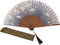 Amajiji Charming Elegant Modern Woman Handmade Bamboo Silk 8.27" (21cm) Folding Pocket Purse Hand Fan, Collapsible Transparent Holding Painted Fan with Silk Pouches/Wrapping. (CZT-06)