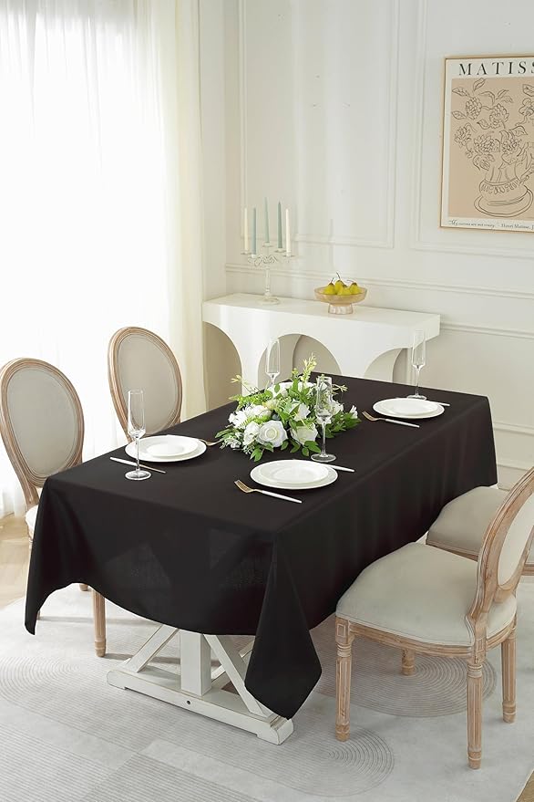 Craft And Party Rectangle Tablecloth - 60 x 84 Inch Black Tablecloth, Polyester Fabric Washable for Home, Party, Wedding or Restaurant Use